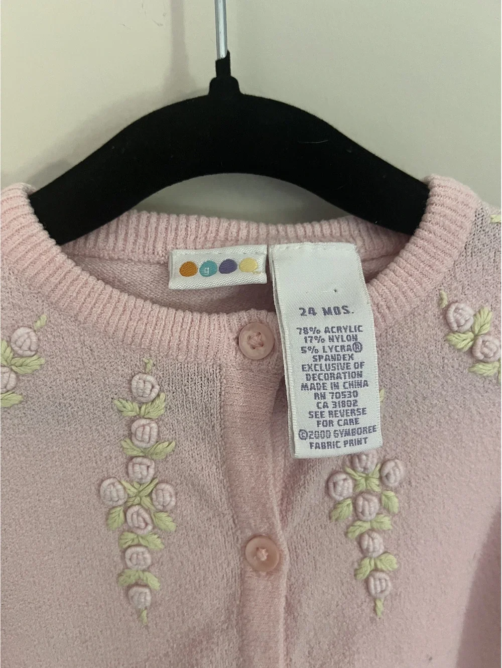 Vintage Y2K 2000 Gymboree Pink Floral Detail Long Sleeve Cardigan